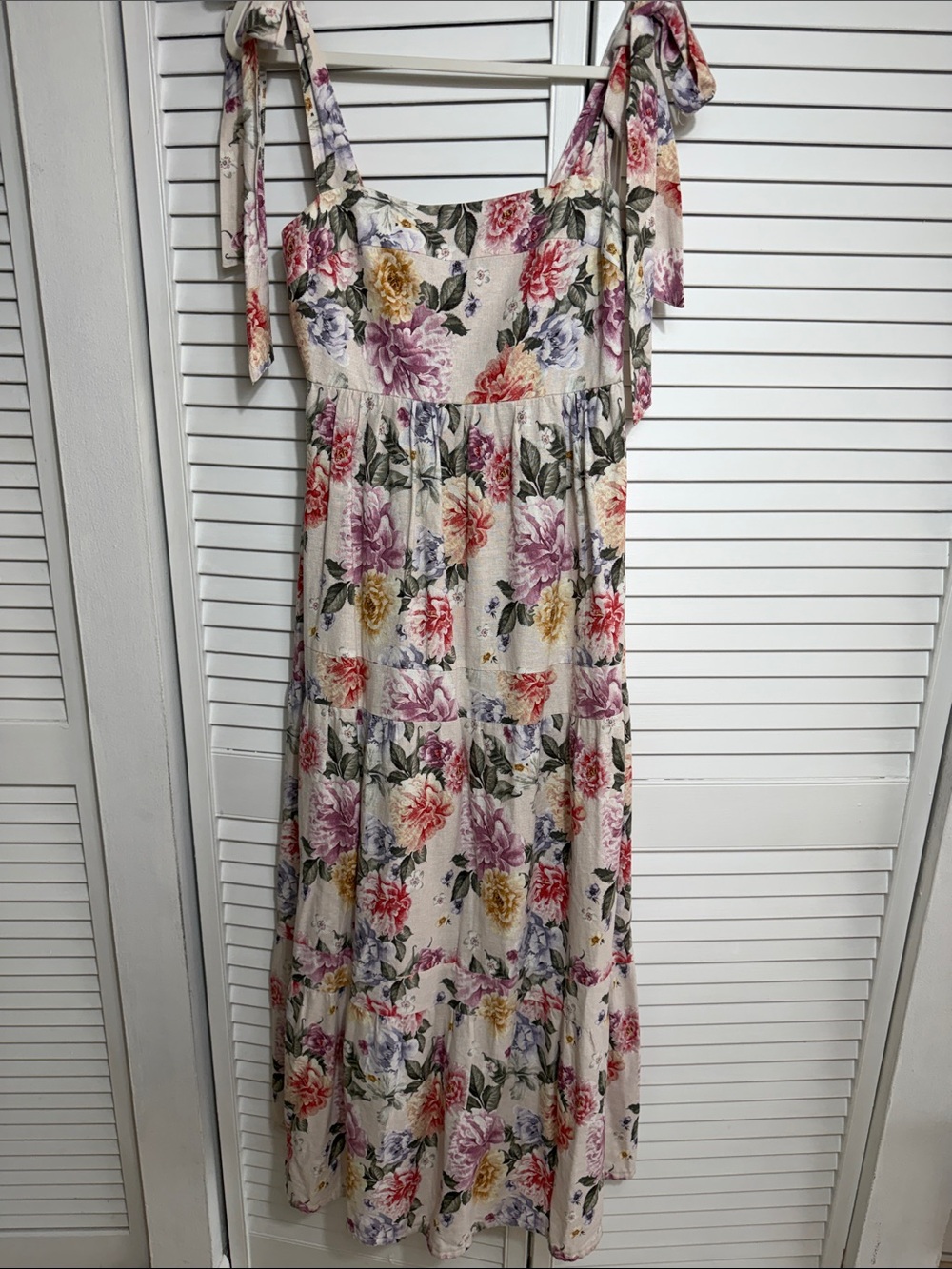 HOUSE OF HARLOW 1970 LINEN TIERED TIE STRAP MAXI DRESS SIZE M - Picture 12 of 14